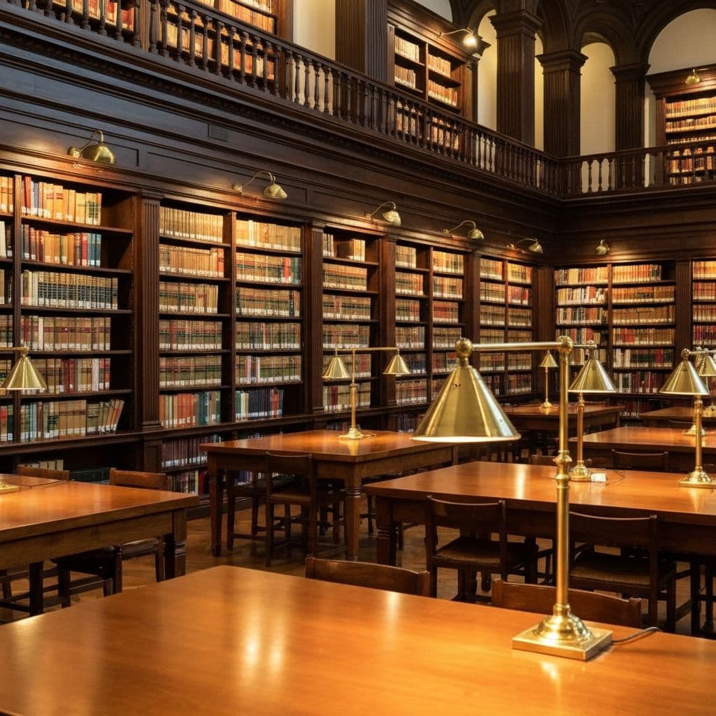 Rows of legal books in a law library